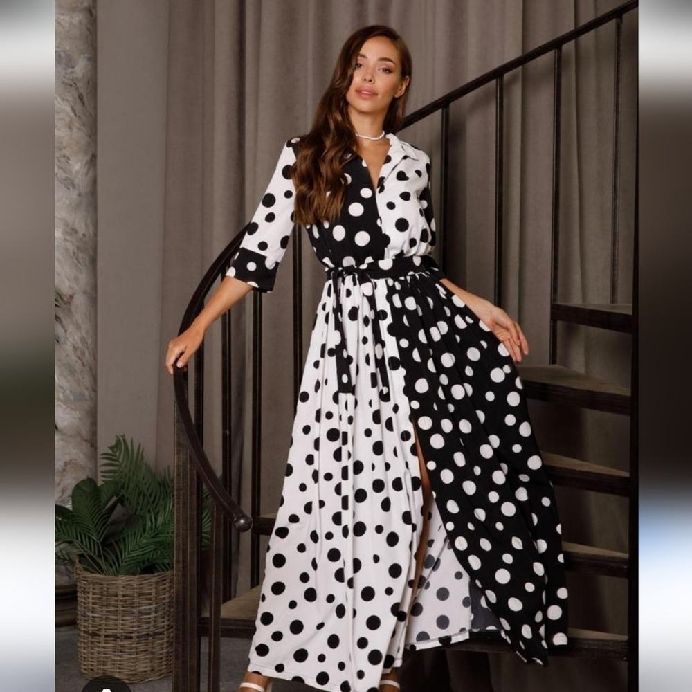 Polka Dot Maxi Dress - Black and White - Picture 13 of 13